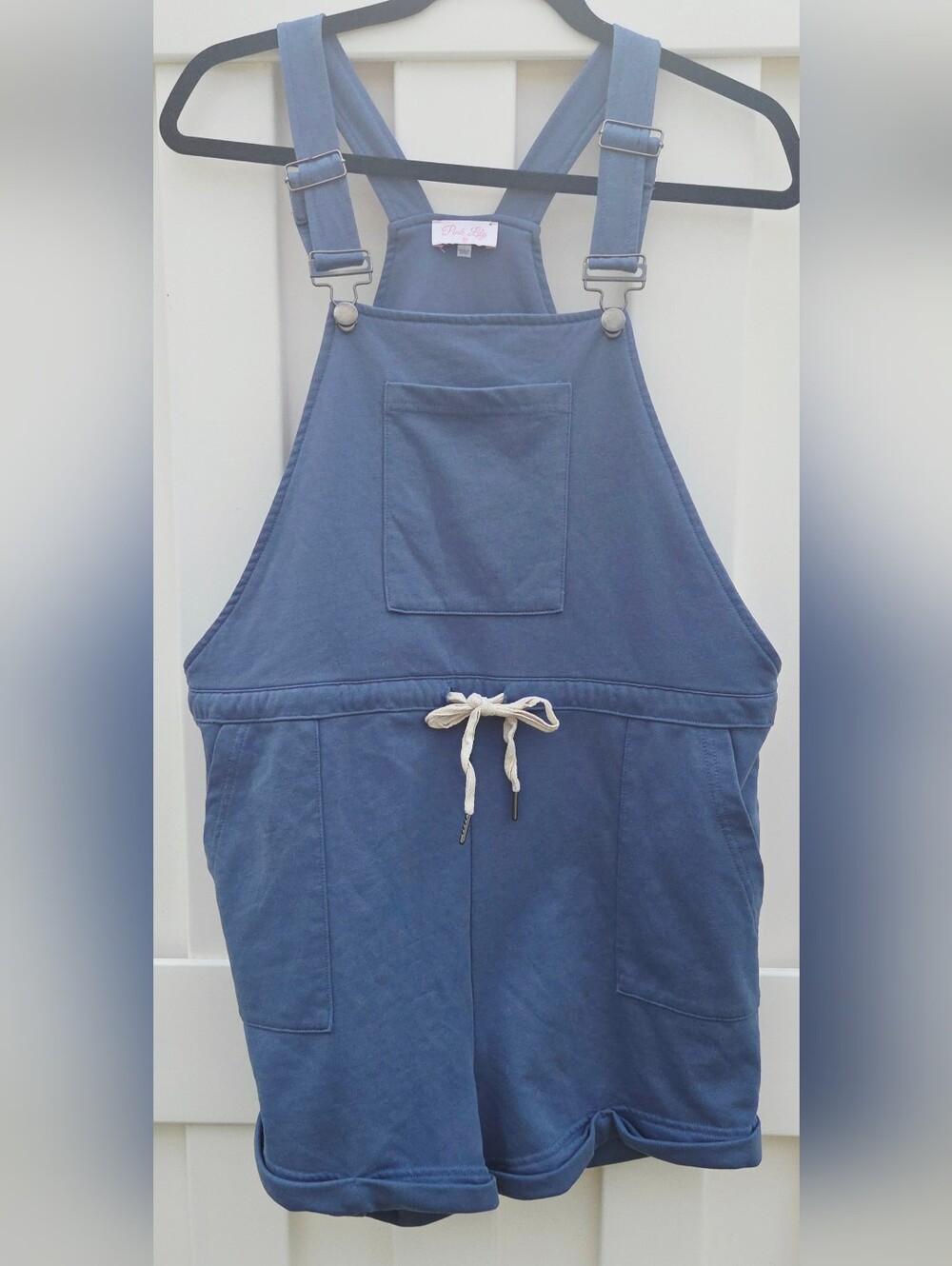 Pink Lily Women's Blue Shortall Romper Size Medium. Relaxed, Minimalist